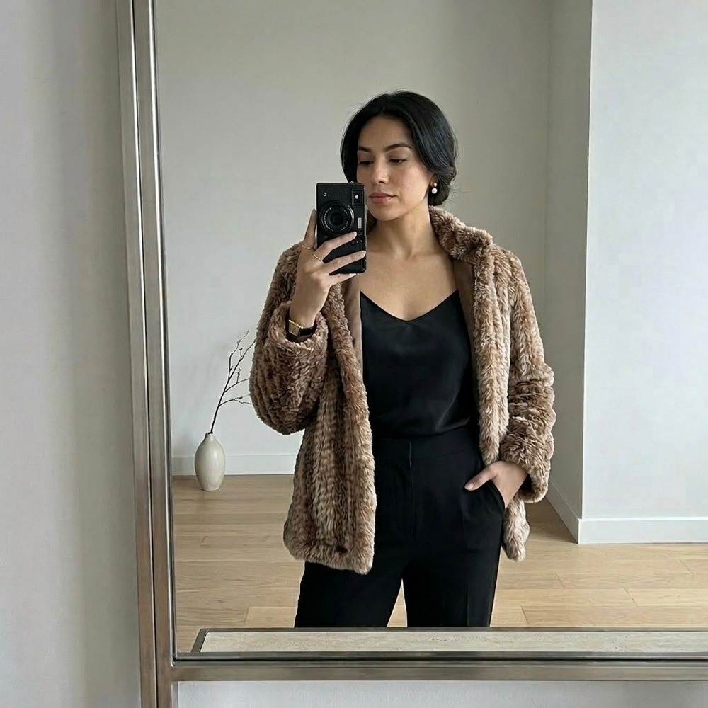 Rare VTG TORRAS Jacket Women Size 44 Brown Tan 100% Rabbit Fur Luxury Super Soft